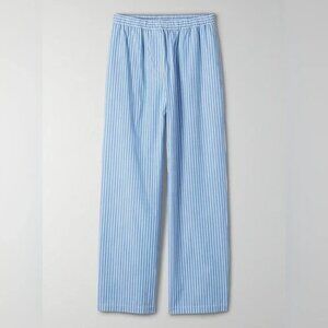 Aritzia Wilfred Free Boardwalk Pant Striped Cotton Poplin Trousers Blue White